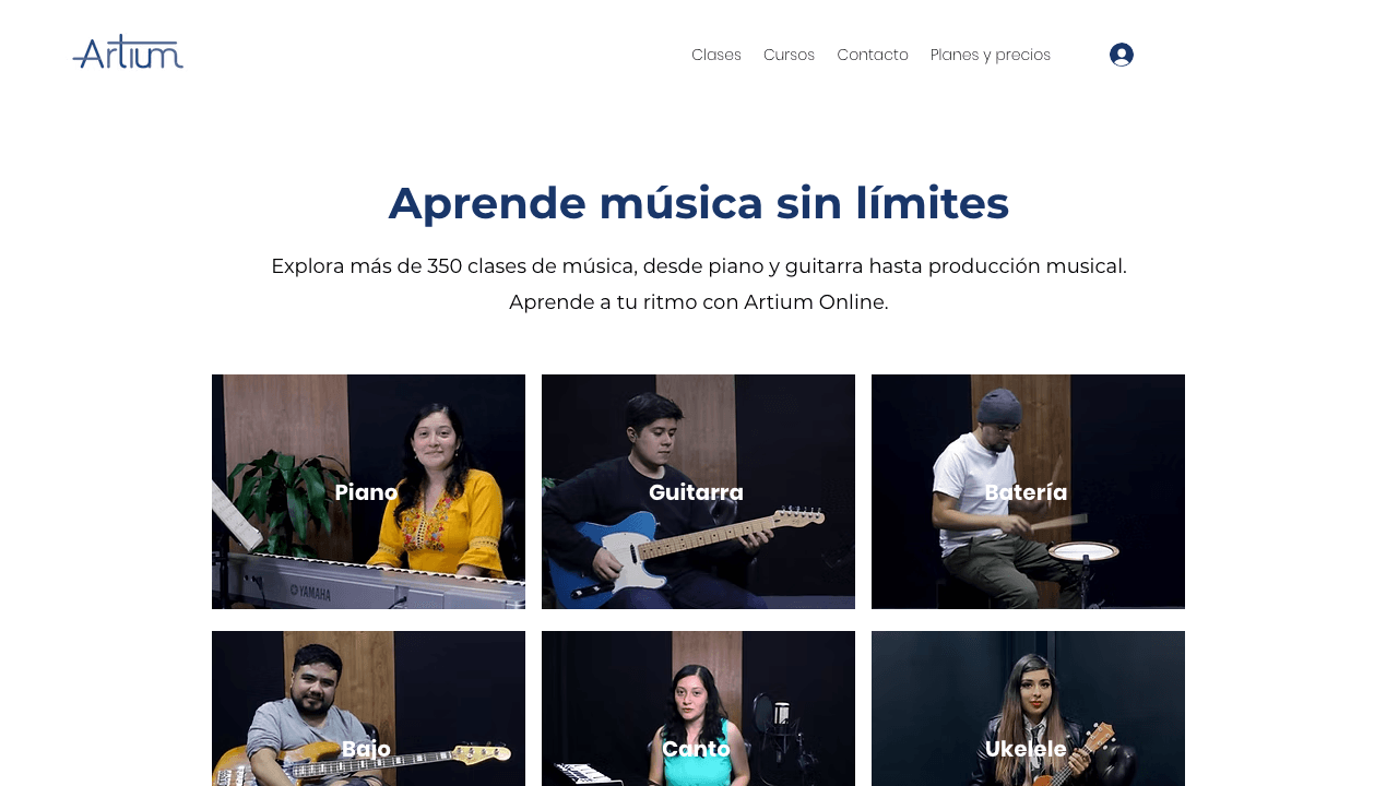 Artium Online homepage — music education platform