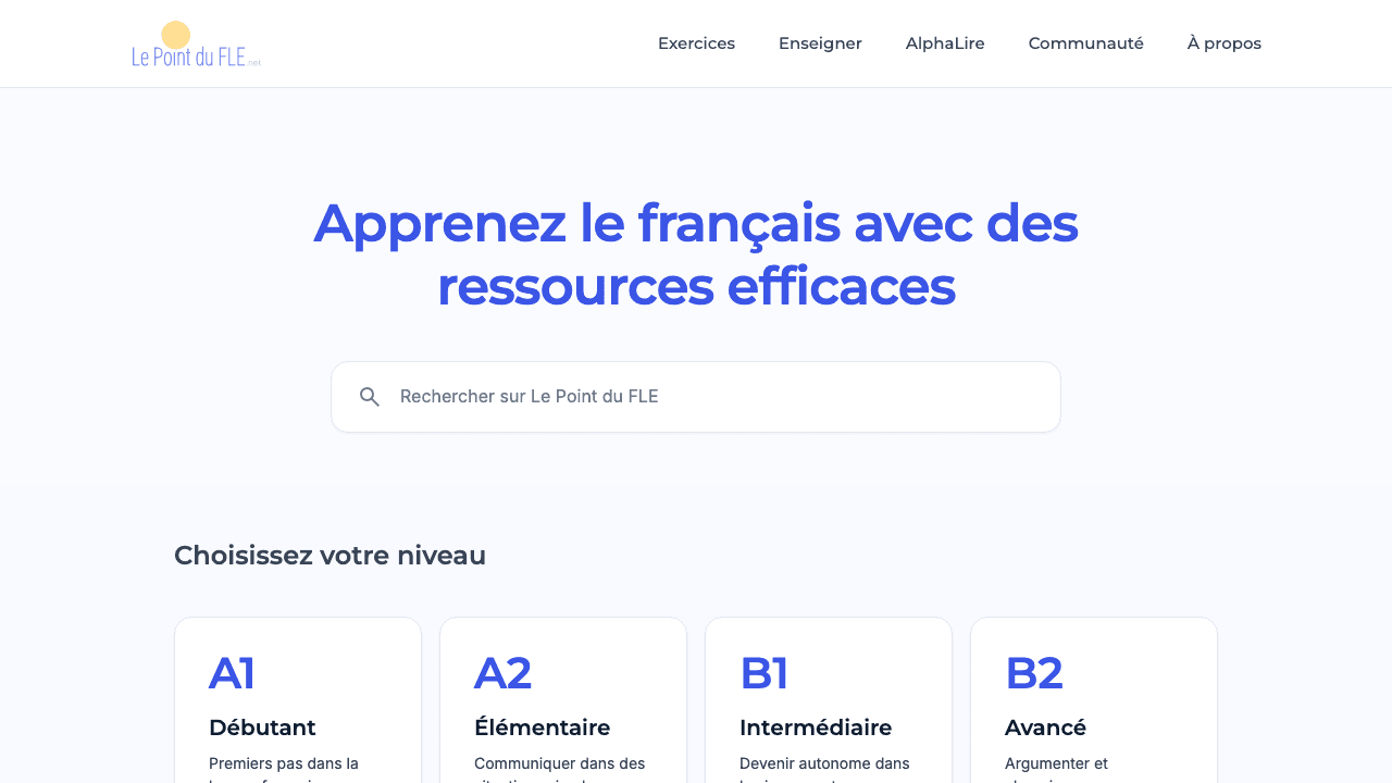 Search interface for French learning resources — Le Point du FLE redesign